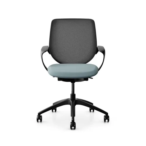 Swivel chair backrest configurable Giroflex 313 with mesh backrest, with fixed armrests Light blue/Black, New