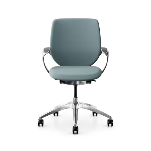 Swivel chair backrest configurable Giroflex 313 with upholstered backrest, with fixed armrests Light blue/Chrome-plated, New