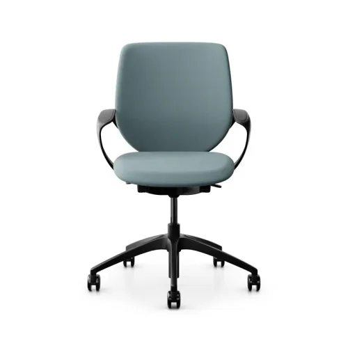 Swivel chair backrest configurable Giroflex 313 with upholstered backrest, with fixed armrests Light blue/Black, New
