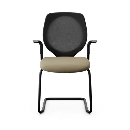 Giroflex 353 cantilever conference chair with fixed armrests, Light brown/ Black, New