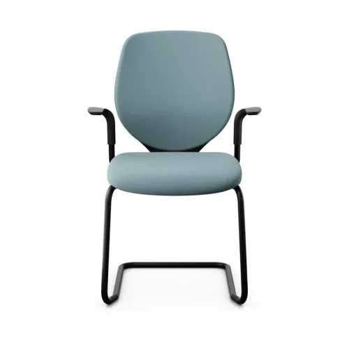 Giroflex 353 cantilever conference chair with fixed armrests, Light blue/ Black, New