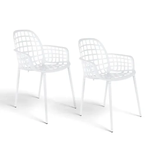 Zuiver, Zuiver Albert Kuip garden chair - set of 2, White with fixed armrests, New - Modern & weatherproof