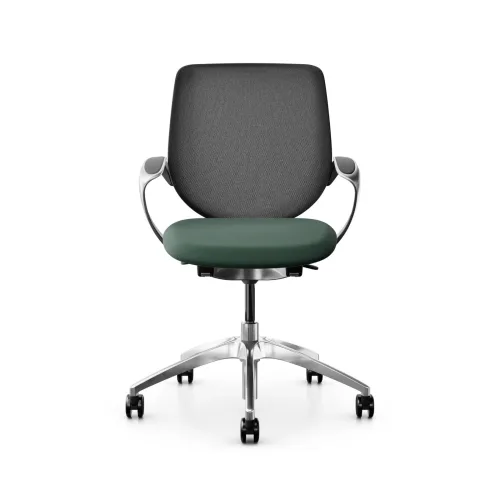 GIROFLEX, Swivel chair backrest configurable Giroflex 313 with mesh backrest, with fixed armrests Dark green/Chrome-plated, New