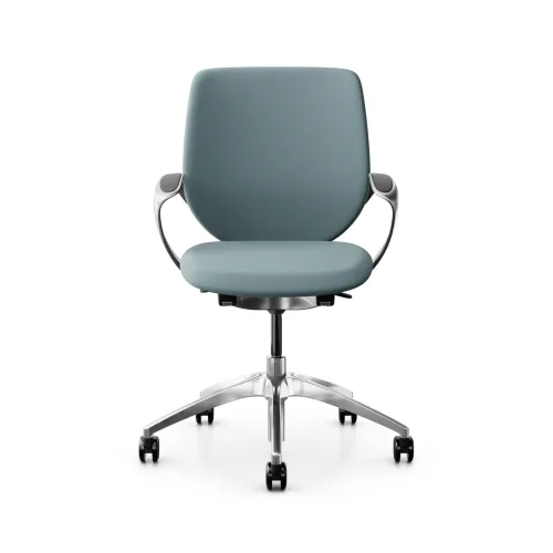 GIROFLEX, Swivel chair backrest configurable Giroflex 313 with upholstered backrest, with fixed armrests Light blue/Chrome-plated, New