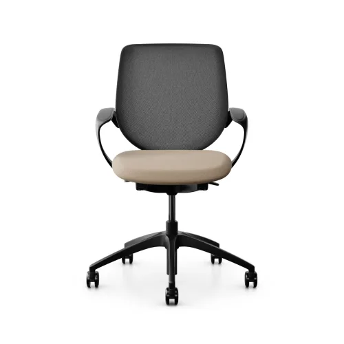 GIROFLEX, Swivel chair backrest configurable Giroflex 313 with mesh backrest, with fixed armrests Light brown/Black, New