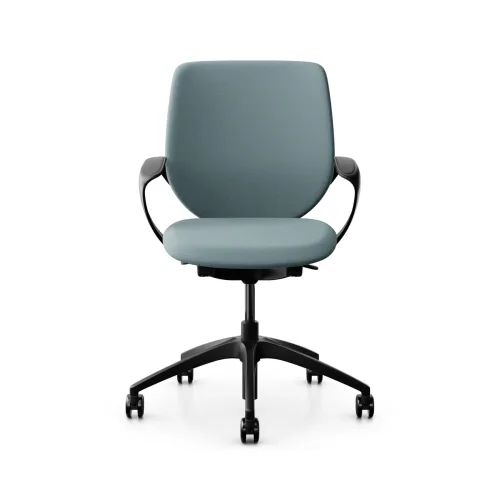 GIROFLEX, Swivel chair backrest configurable Giroflex 313 with upholstered backrest, with fixed armrests Light blue/Black, New