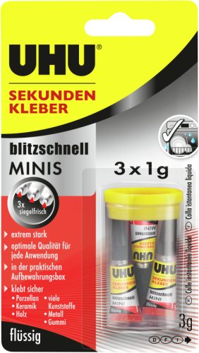 UHU Sekundenkleber 51635 fl&uuml;ssig, MINIS 3 x 1g