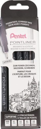 PENTEL Fineliner Pigment 5er Set YS20P-5A POINTLINER schwarz superfine