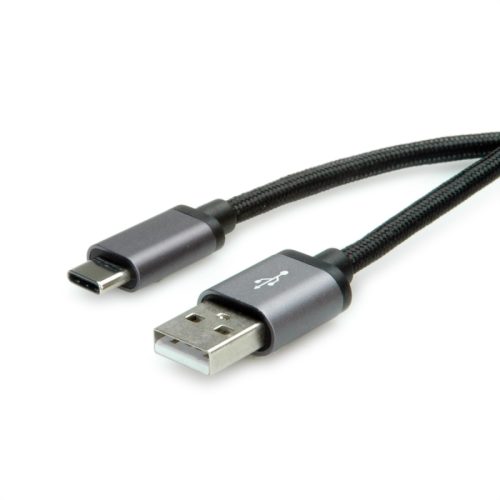 ROLINE USB-A-C, Datenkabel 11.02.9027 Black/Sil, ST/ST, USB 2.0 0.8m