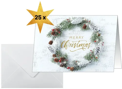 SIGEL Weihnachtskarten A6 DS089 Holzoptik, Kranz 25 St&uuml;ck