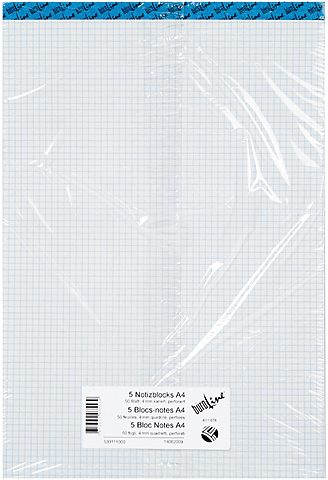 B&Uuml;ROLINE B&uuml;roblock weiss A4 725263 kariert, 70g, 4mm 5 St&uuml;ck