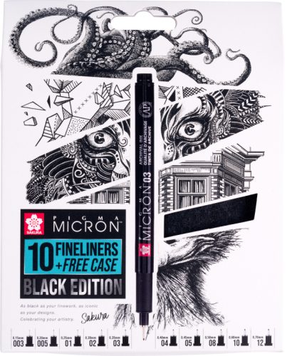 SAKURA Pigma Micron Set 0.03-1.2mm POXSDKB10 mit Stifteetui 10 St&uuml;ck