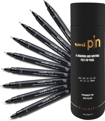 UNI-BALL Fineliner Pin Set PIN2009P schwarz, Tube 9 St&uuml;ck