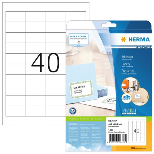HERMA Universal-Etikett. 48,5x25,4mm 4357 weiss 1000 St./25 Blatt