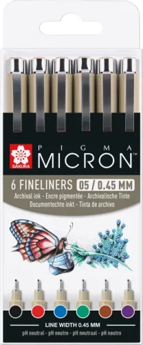 SAKURA Pigma Micron 05 Set 0.45mm POXSDK056A Basic Farben 6 St&uuml;ck