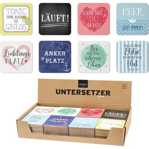 ROOST Untersetzer Kork 9.5x9.5cm 10039641 bunt 8-fach