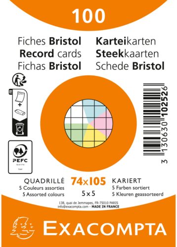 BIELLA Karteikarten kariert A7 10252E farbig assortiert 100 St&uuml;ck
