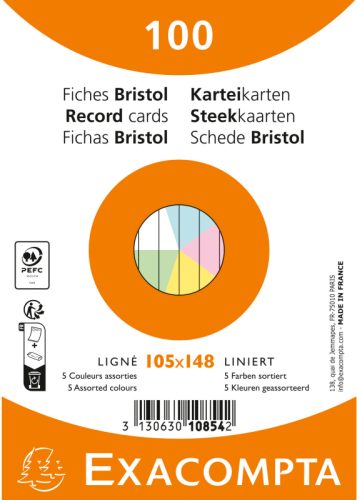 BIELLA Karteikarten liniert A6 10854E farbig assortiert 100 St&uuml;ck