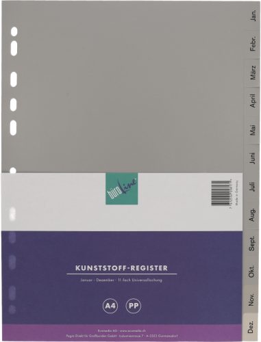 B&Uuml;ROLINE Register PP A4 40949 grau Jan-Dez DE