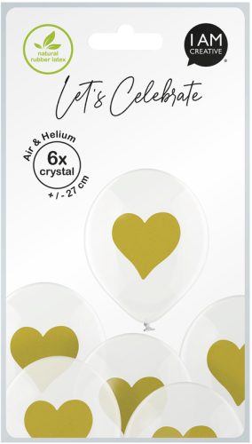 I AM CREATIVE Ballons goldenes Herz 27cm 1000-1059 transparent 6 St&uuml;ck