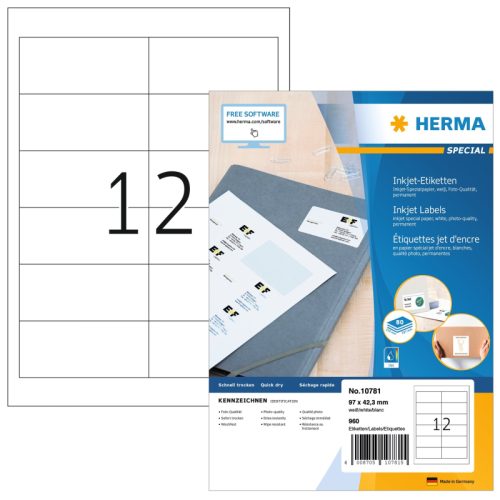 HERMA Etiketten Inkjet 97x42.3mm 10781 weiss 960 Stk./80 Blatt