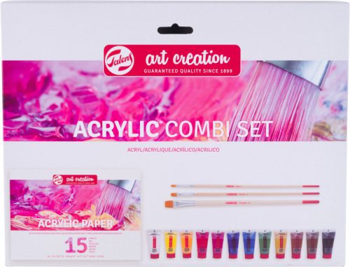 TALENS Acryl Combi Set 12x12ml 9021894M Farbe, Pinsel, Papier