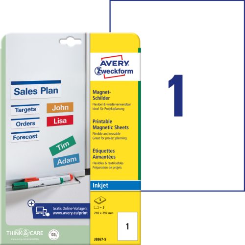 AVERY ZWECKFORM Magnet-Schilder 210x297mm J8867-5 Inkjet 5 Stk./5 Bl.