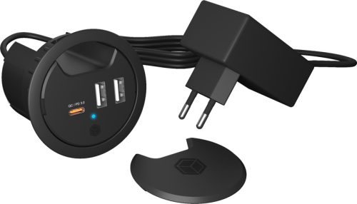 ICY BOX In-Desk USB Hub 60 mm black IB-HUB1407 2x USB-A 10W PD 3.0 & QC 3.0
