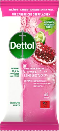 DETTOL Allzweck-Reinigungst&uuml;cher 3251413 Granatapfel & Limette 66 St&uuml;ck