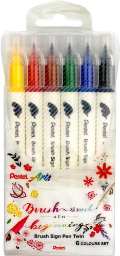 PENTEL Brush Sign Pen Set SESW30C-6 Twin, 6 Farben