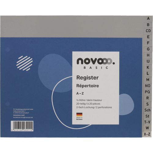 NOVOOO Register PP 1/2 H&ouml;he 40962 grau A-Z 20tlg.