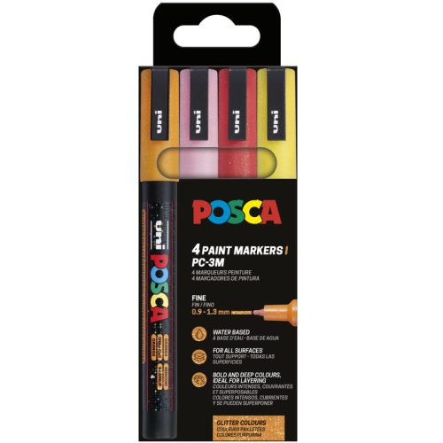 UNI-BALL Marker Posca 0.9-1.3mm PC-3ML 4P SE Warm Sparkling 4 Farben