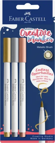 FABER-CASTELL Creative Marker Pinselspitze 161005 Metallic Farben 3 St&uuml;ck