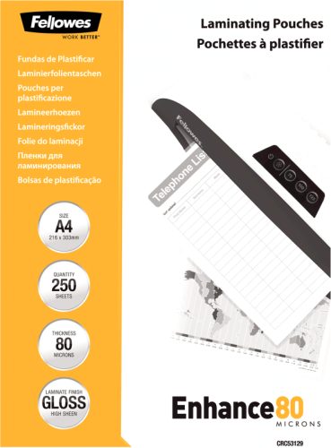 FELLOWES Laminiertasche A4 5312903 glanz, 80my 250 Stk