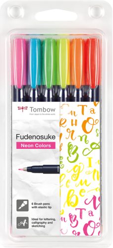 TOMBOW Kalligraphie Set WS-BH-6P Fudenosuke, 6 Farben Neon