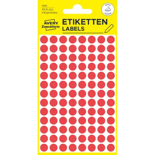 AVERY ZWECKFORM Markierungspunkte 8mm 3589 Rot, abl&ouml;sbar 4 Blatt