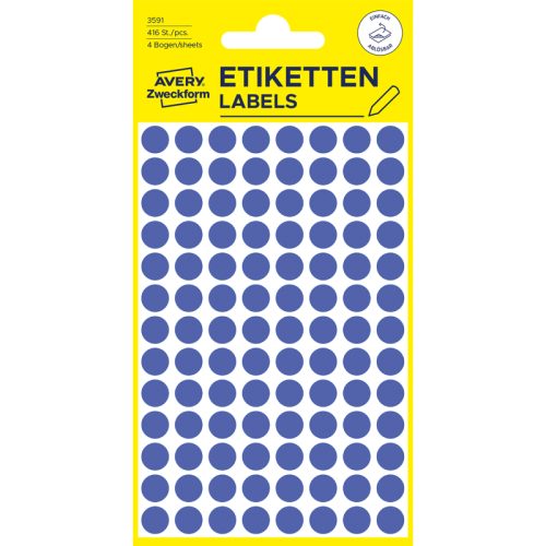 AVERY ZWECKFORM Markierungspunkte 8mm 3591 Blau, abl&ouml;sbar 4 Blatt