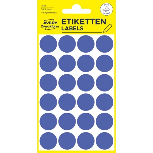 AVERY ZWECKFORM Markierungspunkte 18mm 3596 Blau, abl&ouml;sbar 4 Blatt