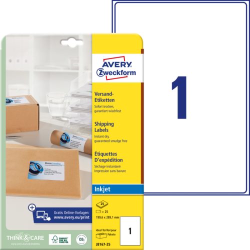 AVERY ZWECKFORM Adressetiketten 199,6x289,1mm J8167-25 weiss 25 St&uuml;ck