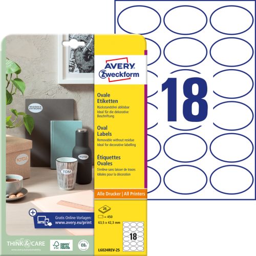 AVERY ZWECKFORM Etiketten 63,5x42,3mm L6024REV2 weiss 450 St&uuml;ck