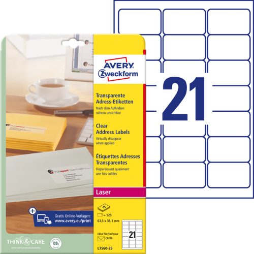AVERY ZWECKFORM Adressetiketten 63,5x38,1mm L7560-25 525 St&uuml;ck