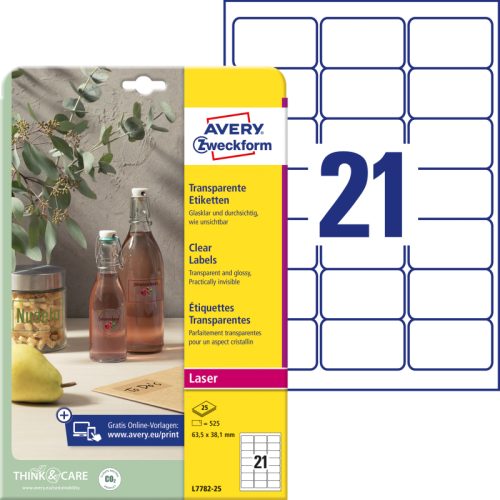 AVERY ZWECKFORM Etiketten 63,5x38,1mm L7782-25 transparent 525 St&uuml;ck