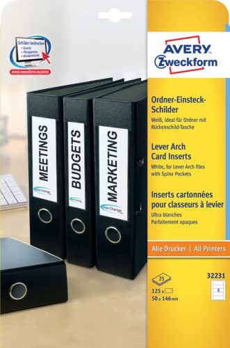 AVERY ZWECKFORM R&uuml;ckenschild Ordner 50x146mm 32231Z weiss 125 St&uuml;ck/25 Blatt