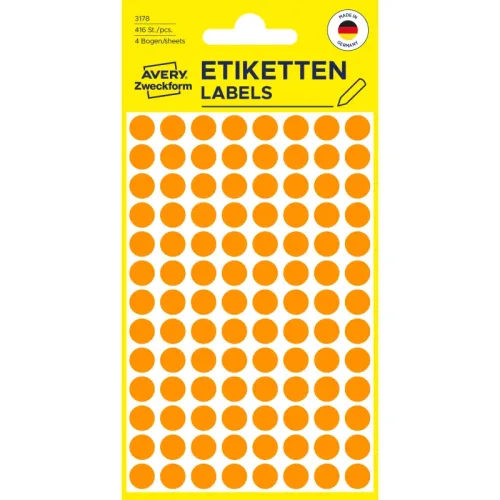 AVERY ZWECKFORM Markierungspunkte 8mm 3178Z orange 416 St&uuml;ck