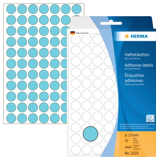 HERMA Etiketten rund 13mm 2233 blau 2464 St&uuml;ck
