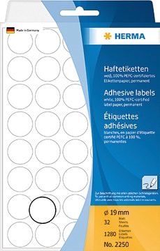 HERMA Etiketten rund 19mm 2250 weiss 1280 St&uuml;ck