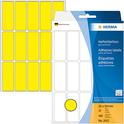 HERMA Etiketten 20&times;50mm 2411 gelb 480 St&uuml;ck