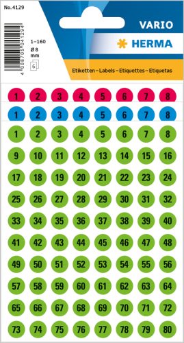 HERMA Zahlenetiketten 8mm 4129 1-160 6 St&uuml;ck