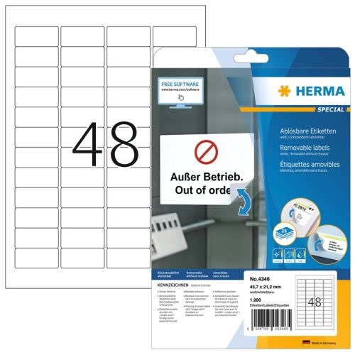 HERMA Etiketten Movables 45,7x21,2mm 4346 weiss,non-perm. 1200 St./25 B.