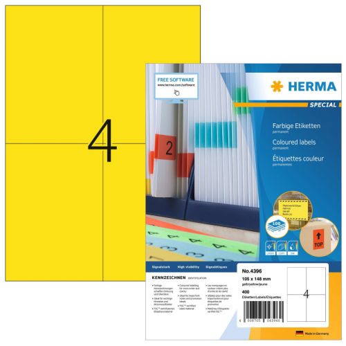 HERMA Etiketten SPECIAL 105x148mm 4396 gelb,perm. 400 St./100 Bl.
